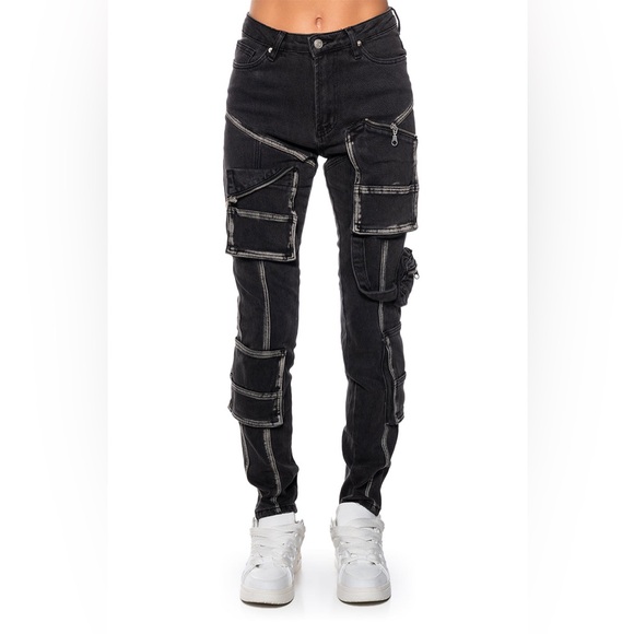 Dark Grey Gear Up Skinny Cargo Women Jeans - Picture 4 of 12